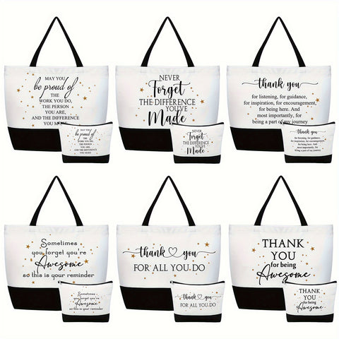 Image of 24 pcs 24-Piece Bulk Thank You Canvas Tote Bags for Women, Coworkers, Teachers, Staff - Appreciation Gifts, Makeup Bags-FrenzyAfricanFashion.com