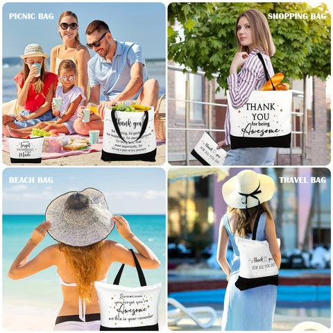 Image of 24 pcs 24-Piece Bulk Thank You Canvas Tote Bags for Women, Coworkers, Teachers, Staff - Appreciation Gifts, Makeup Bags-FrenzyAfricanFashion.com