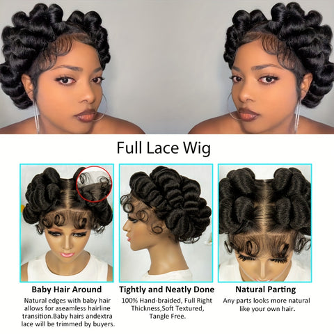 Image of Elegant Full Lace Braid Wig for Women - 200% Density, Double-Layered, Short Style with Large Partition - Perfect for Daily Wear-FrenzyAfricanFashion.com