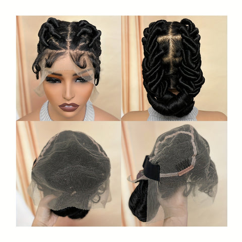 Image of Freesia Beauty Elegant Full Lace Synthetic Wig for Women - High-Density 180%, Heat Resistant Up to 356°F, Versatile Black Braided Style with Natural Look & Fullness, Suitable for All Ethnicities, Heat Resistant Lace Front Wi-FrenzyAfricanFashion.com