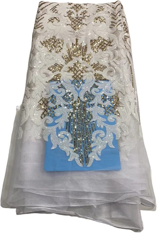 Image of Lace Fabric French Beaded Net Tulle Fabric Embroidered Lace for Dresses -3 YARDS-FrenzyAfricanFashion.com