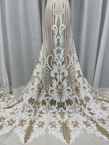 Image of Lace Fabric French Beaded Net Tulle Fabric Embroidered Lace for Dresses -3 YARDS-FrenzyAfricanFashion.com