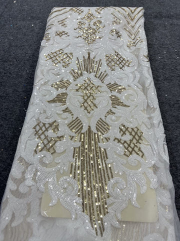 Image of Lace Fabric French Beaded Net Tulle Fabric Embroidered Lace for Dresses -3 YARDS-FrenzyAfricanFashion.com