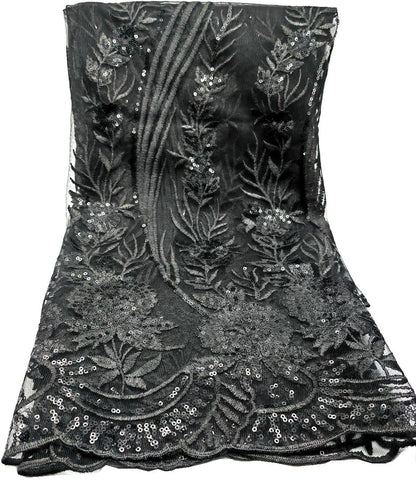 Image of French Lace Fabric Embroidered Sequins Wedding-FrenzyAfricanFashion.com