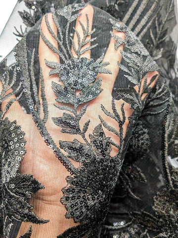 Image of French Lace Fabric Embroidered Sequins Wedding-FrenzyAfricanFashion.com