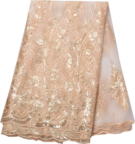 Image of French Lace Fabric Embroidered Sequins Wedding-FrenzyAfricanFashion.com