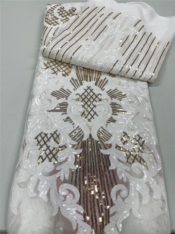 Image of Lace Fabric French Beaded Net Tulle Fabric Embroidered Lace for Dresses -3 YARDS-FrenzyAfricanFashion.com