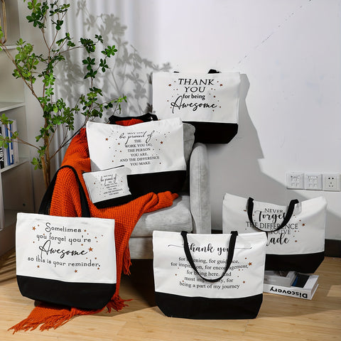 Image of 24 pcs 24-Piece Bulk Thank You Canvas Tote Bags for Women, Coworkers, Teachers, Staff - Appreciation Gifts, Makeup Bags-FrenzyAfricanFashion.com