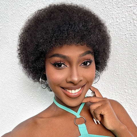 Image of Afro Kinky Curly Highlight Wig Human Hair Ombre Brown-FrenzyAfricanFashion.com