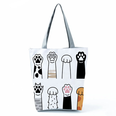 Image of Fashion Cat Dogs Paws Handbags Print Cute Cartoon Shopping Bag-FrenzyAfricanFashion.com