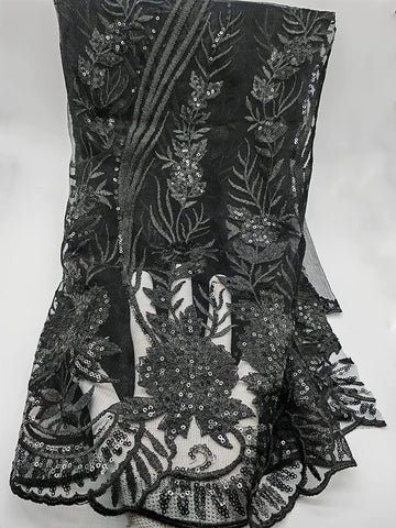 Image of French Lace Fabric Embroidered Sequins Wedding-FrenzyAfricanFashion.com