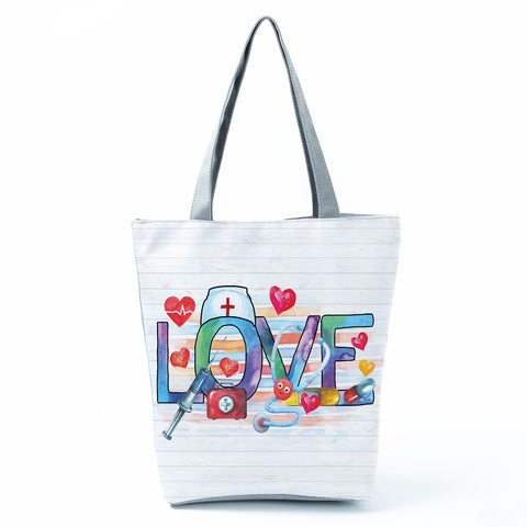 Image of Shopping Bags Women's Handbag Customized High Capacity Faith Love Nursing Reusable Nurse Letter Print Tote Shoulder Bag Portable-FrenzyAfricanFashion.com