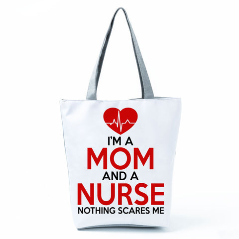 Image of Shopping Bags Women's Handbag Customized High Capacity Faith Love Nursing Reusable Nurse Letter Print Tote Shoulder Bag Portable-FrenzyAfricanFashion.com
