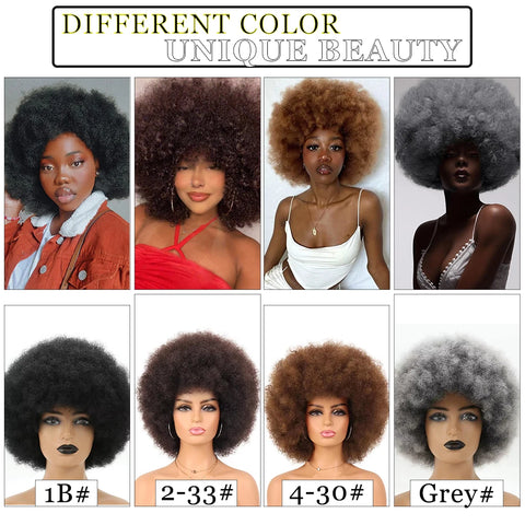 Image of Short Synthetic Afro Kinky Curly Wigs for Women With Bangs-FrenzyAfricanFashion.com