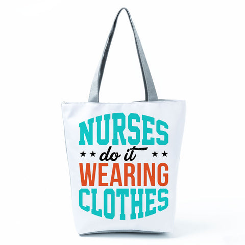 Image of Shopping Bags Women's Handbag Customized High Capacity Faith Love Nursing Reusable Nurse Letter Print Tote Shoulder Bag Portable-FrenzyAfricanFashion.com