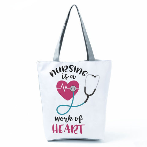 Image of Shopping Bags Women's Handbag Customized High Capacity Faith Love Nursing Reusable Nurse Letter Print Tote Shoulder Bag Portable-FrenzyAfricanFashion.com
