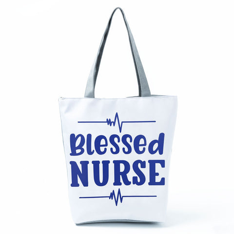 Image of Shopping Bags Women's Handbag Customized High Capacity Faith Love Nursing Reusable Nurse Letter Print Tote Shoulder Bag Portable-FrenzyAfricanFashion.com
