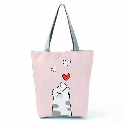 Image of Fashion Cat Dogs Paws Handbags Print Cute Cartoon Shopping Bag-FrenzyAfricanFashion.com