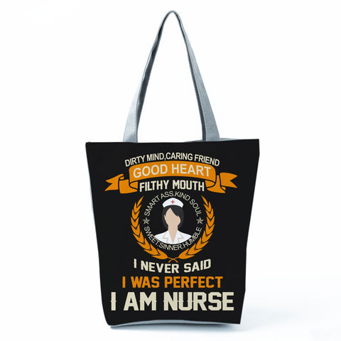 Image of Shopping Bags Women's Handbag Customized High Capacity Faith Love Nursing Reusable Nurse Letter Print Tote Shoulder Bag Portable-FrenzyAfricanFashion.com