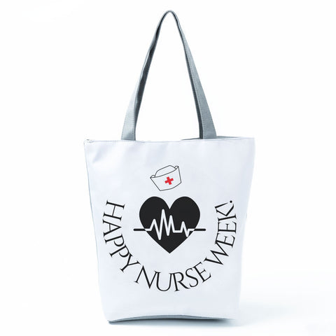 Image of Shopping Bags Women's Handbag Customized High Capacity Faith Love Nursing Reusable Nurse Letter Print Tote Shoulder Bag Portable-FrenzyAfricanFashion.com