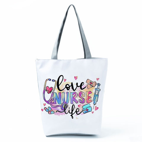 Image of Shopping Bags Women's Handbag Customized High Capacity Faith Love Nursing Reusable Nurse Letter Print Tote Shoulder Bag Portable-FrenzyAfricanFashion.com