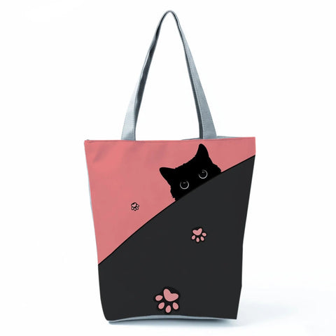 Image of Fashion Cat Dogs Paws Handbags Print Cute Cartoon Shopping Bag-FrenzyAfricanFashion.com