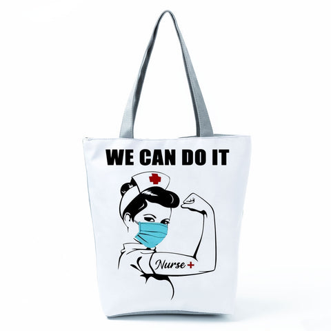 Image of Shopping Bags Women's Handbag Customized High Capacity Faith Love Nursing Reusable Nurse Letter Print Tote Shoulder Bag Portable-FrenzyAfricanFashion.com