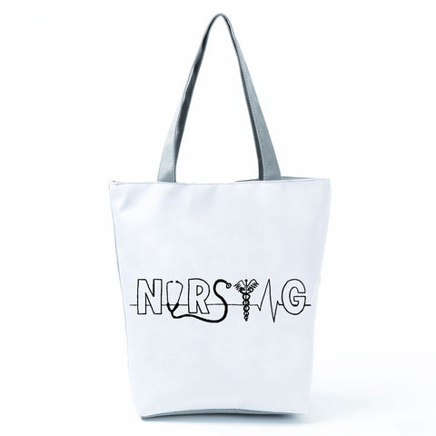 Image of Shopping Bags Women's Handbag Customized High Capacity Faith Love Nursing Reusable Nurse Letter Print Tote Shoulder Bag Portable-FrenzyAfricanFashion.com