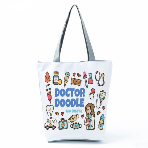 Image of Shopping Bags Women's Handbag Customized High Capacity Faith Love Nursing Reusable Nurse Letter Print Tote Shoulder Bag Portable-FrenzyAfricanFashion.com