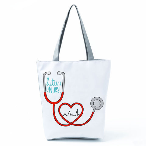 Image of Shopping Bags Women's Handbag Customized High Capacity Faith Love Nursing Reusable Nurse Letter Print Tote Shoulder Bag Portable-FrenzyAfricanFashion.com