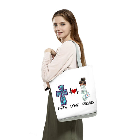 Image of Shopping Bags Women's Handbag Customized High Capacity Faith Love Nursing Reusable Nurse Letter Print Tote Shoulder Bag Portable-FrenzyAfricanFashion.com