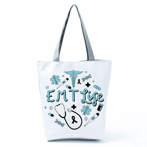 Image of Shopping Bags Women's Handbag Customized High Capacity Faith Love Nursing Reusable Nurse Letter Print Tote Shoulder Bag Portable-FrenzyAfricanFashion.com
