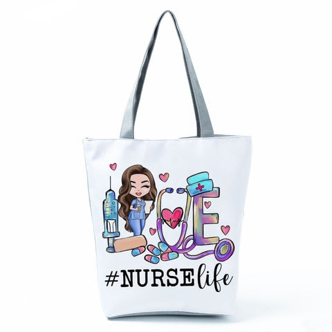Image of Shopping Bags Women's Handbag Customized High Capacity Faith Love Nursing Reusable Nurse Letter Print Tote Shoulder Bag Portable-FrenzyAfricanFashion.com