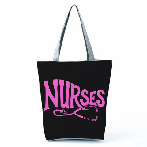 Image of Shopping Bags Women's Handbag Customized High Capacity Faith Love Nursing Reusable Nurse Letter Print Tote Shoulder Bag Portable-FrenzyAfricanFashion.com