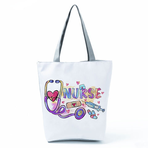Image of Shopping Bags Women's Handbag Customized High Capacity Faith Love Nursing Reusable Nurse Letter Print Tote Shoulder Bag Portable-FrenzyAfricanFashion.com