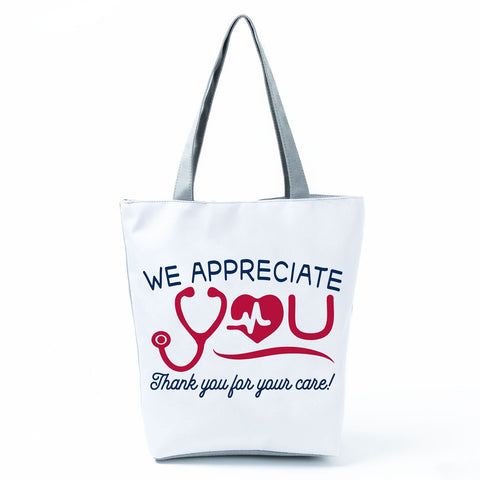 Image of Shopping Bags Women's Handbag Customized High Capacity Faith Love Nursing Reusable Nurse Letter Print Tote Shoulder Bag Portable-FrenzyAfricanFashion.com