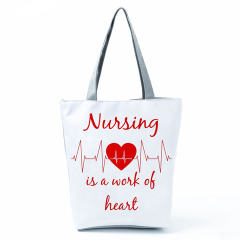 Image of Shopping Bags Women's Handbag Customized High Capacity Faith Love Nursing Reusable Nurse Letter Print Tote Shoulder Bag Portable-FrenzyAfricanFashion.com