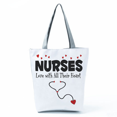 Image of Shopping Bags Women's Handbag Customized High Capacity Faith Love Nursing Reusable Nurse Letter Print Tote Shoulder Bag Portable-FrenzyAfricanFashion.com