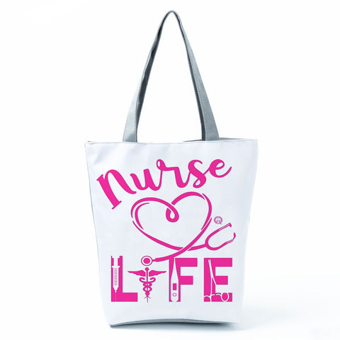 Image of Shopping Bags Women's Handbag Customized High Capacity Faith Love Nursing Reusable Nurse Letter Print Tote Shoulder Bag Portable-FrenzyAfricanFashion.com