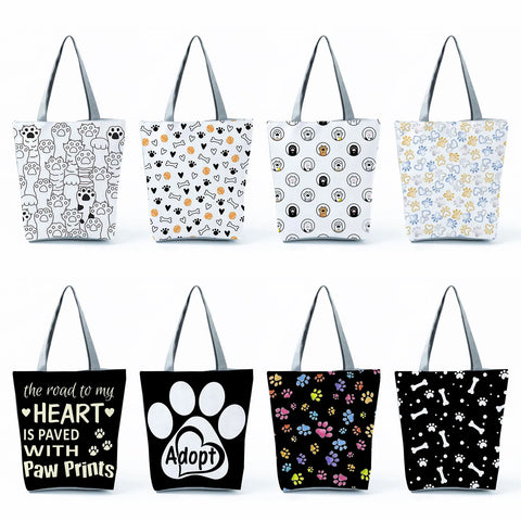 Image of Fashion Cat Dogs Paws Handbags Print Cute Cartoon Shopping Bag-FrenzyAfricanFashion.com