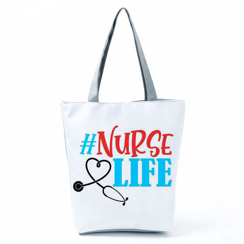 Image of Shopping Bags Women's Handbag Customized High Capacity Faith Love Nursing Reusable Nurse Letter Print Tote Shoulder Bag Portable-FrenzyAfricanFashion.com