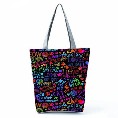 Image of Fashion Cat Dogs Paws Handbags Print Cute Cartoon Shopping Bag-FrenzyAfricanFashion.com