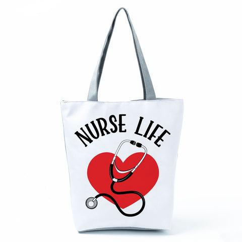 Image of Shopping Bags Women's Handbag Customized High Capacity Faith Love Nursing Reusable Nurse Letter Print Tote Shoulder Bag Portable-FrenzyAfricanFashion.com