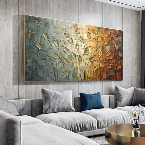 Image of Nordic Art Abstract Leaves Flowers Oil Painting on Canvas Wall Art Posters Prints Wall Pictures for Living Room Home Cuadros-FrenzyAfricanFashion.com