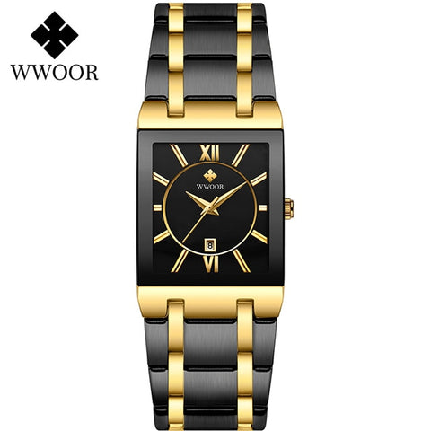 Image of Luxury Square Dress Black Gold Quartz Wrist Watch Stainless Steel Waterproof Women Watch-FrenzyAfricanFashion.com