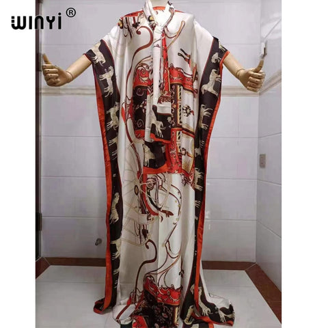 Image of Fancy Abaya Dress Women Print Bohemia Hijab Loose Muslim dress-FrenzyAfricanFashion.com