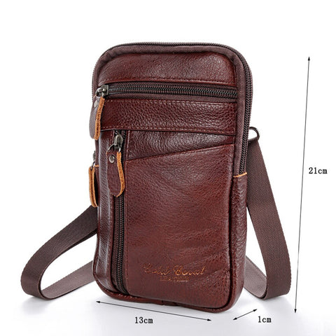 Image of Men's Genuine Leather Waist Packs Phone Pouch Bags Waist Bag Male Small Chest Shoulder Belt Bag 2021 Designer Crossbody Bags-FrenzyAfricanFashion.com