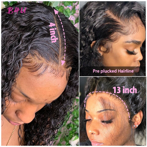 Image of Deep Wave Lace Front Human Hair Wigs Pre Plucked Deep Wave 13x4 Lace Front Human Hair Wigs Curly Wave Human Hair Free Shipping-FrenzyAfricanFashion.com