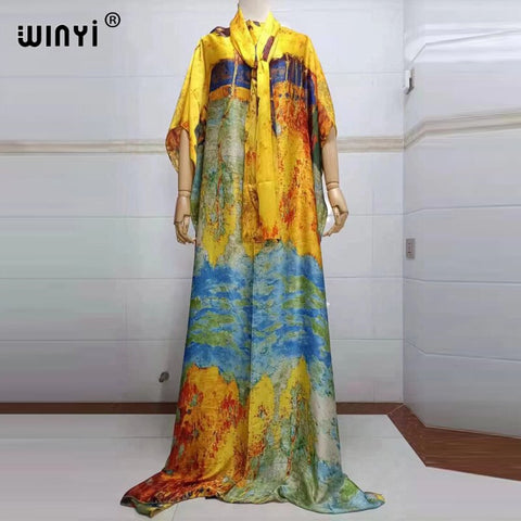 Image of Fancy Abaya Dress Women Print Bohemia Hijab Loose Muslim dress-FrenzyAfricanFashion.com