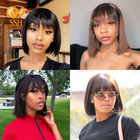 Image of Short Human Hair Wig Women Straight Remy Hair Bob-FrenzyAfricanFashion.com